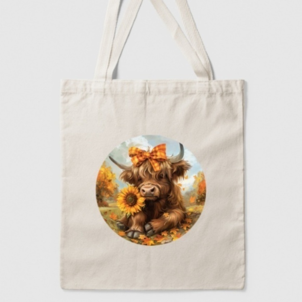 Highland Cow Sunflower Tote Bag